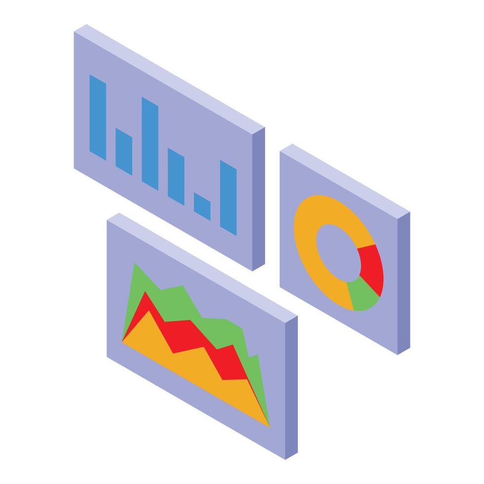 Business analytics concept showing charts and graphs in isometric projection vector