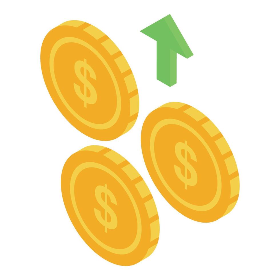 Gold coins increasing their value with green up arrow vector