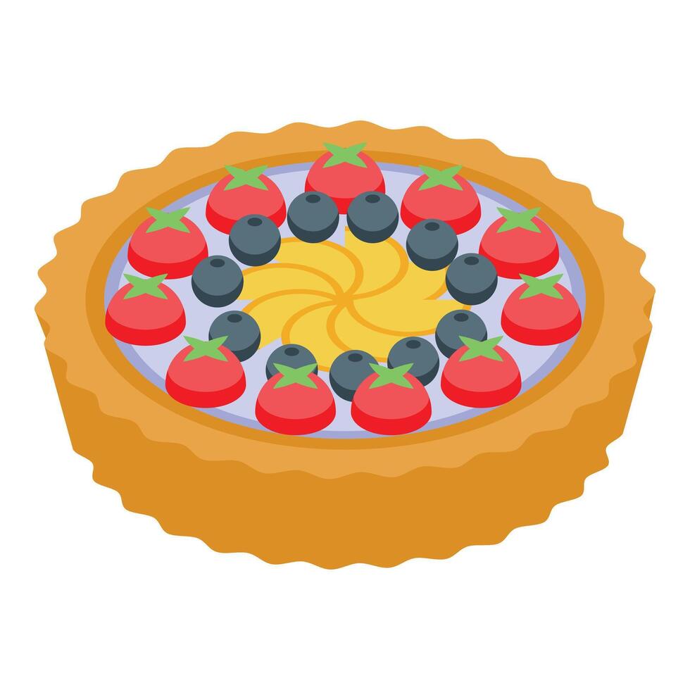 Delicious round fruit tart with blueberries and tomatoes is waiting on the table vector