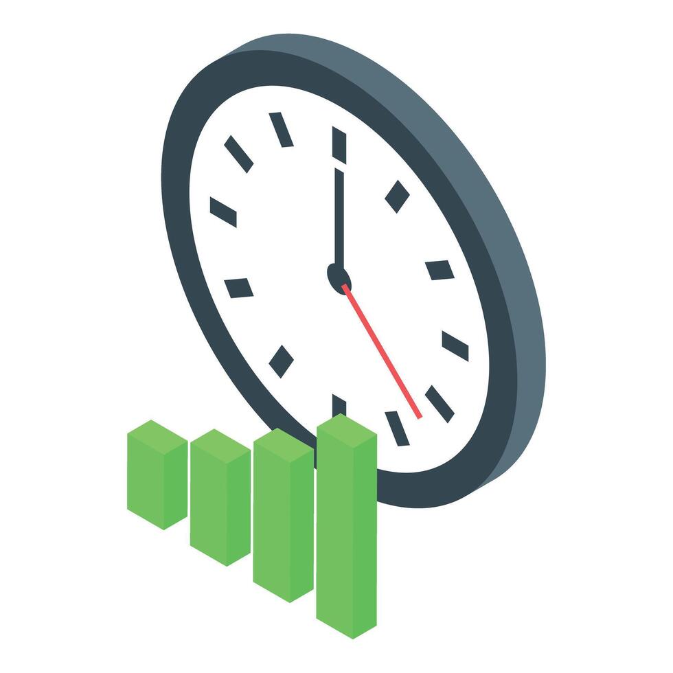 Clock counting down with growing bar chart displaying time running out vector