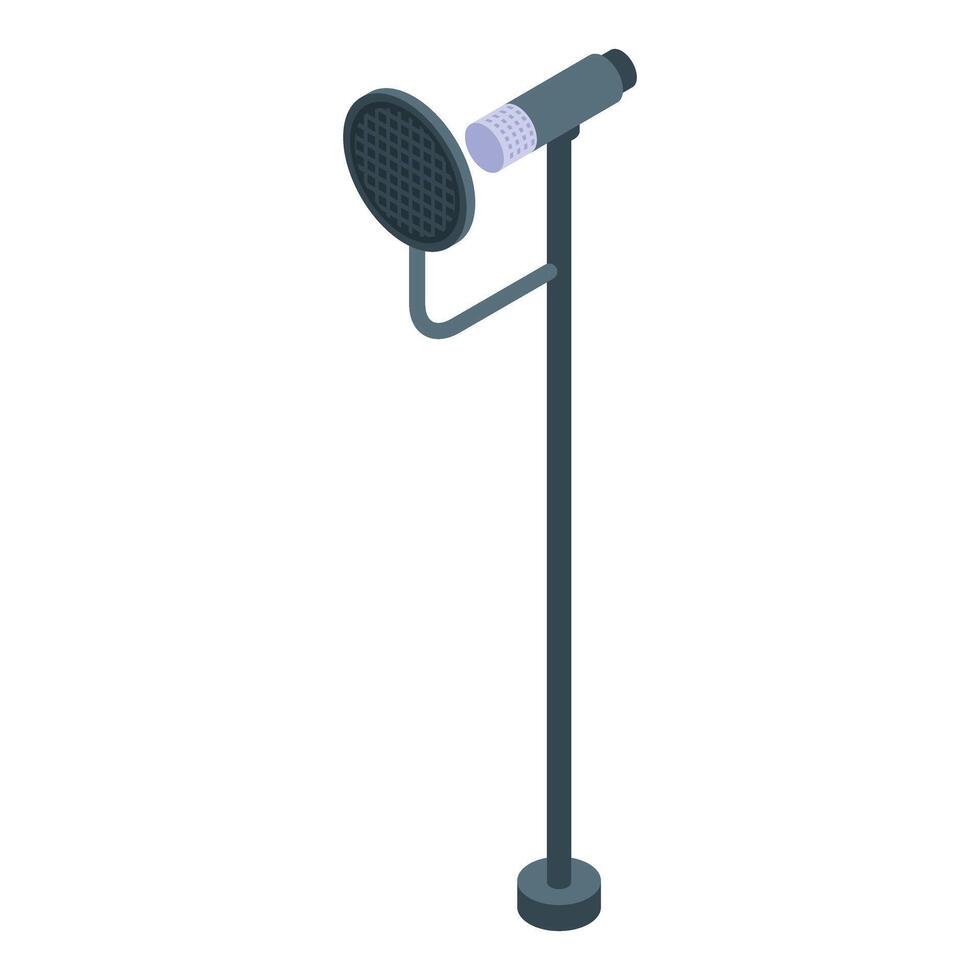 Studio microphone standing on a long stand is ready for recording vector