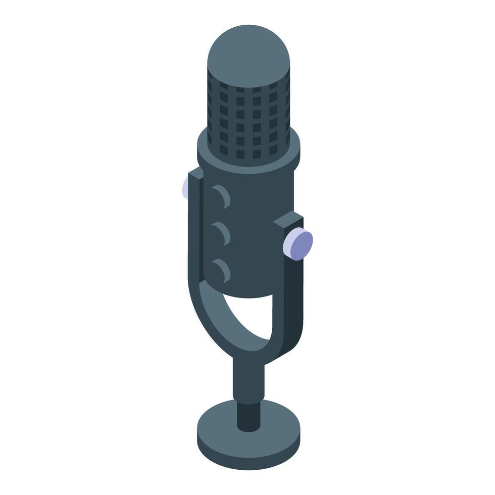 Studio microphone standing on a desk is ready for recording podcast vector