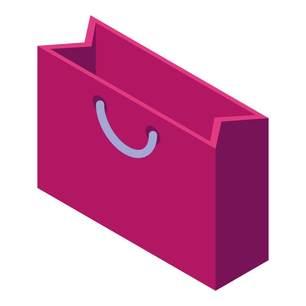 Empty shopping bag standing open with handles up isometric illustration vector