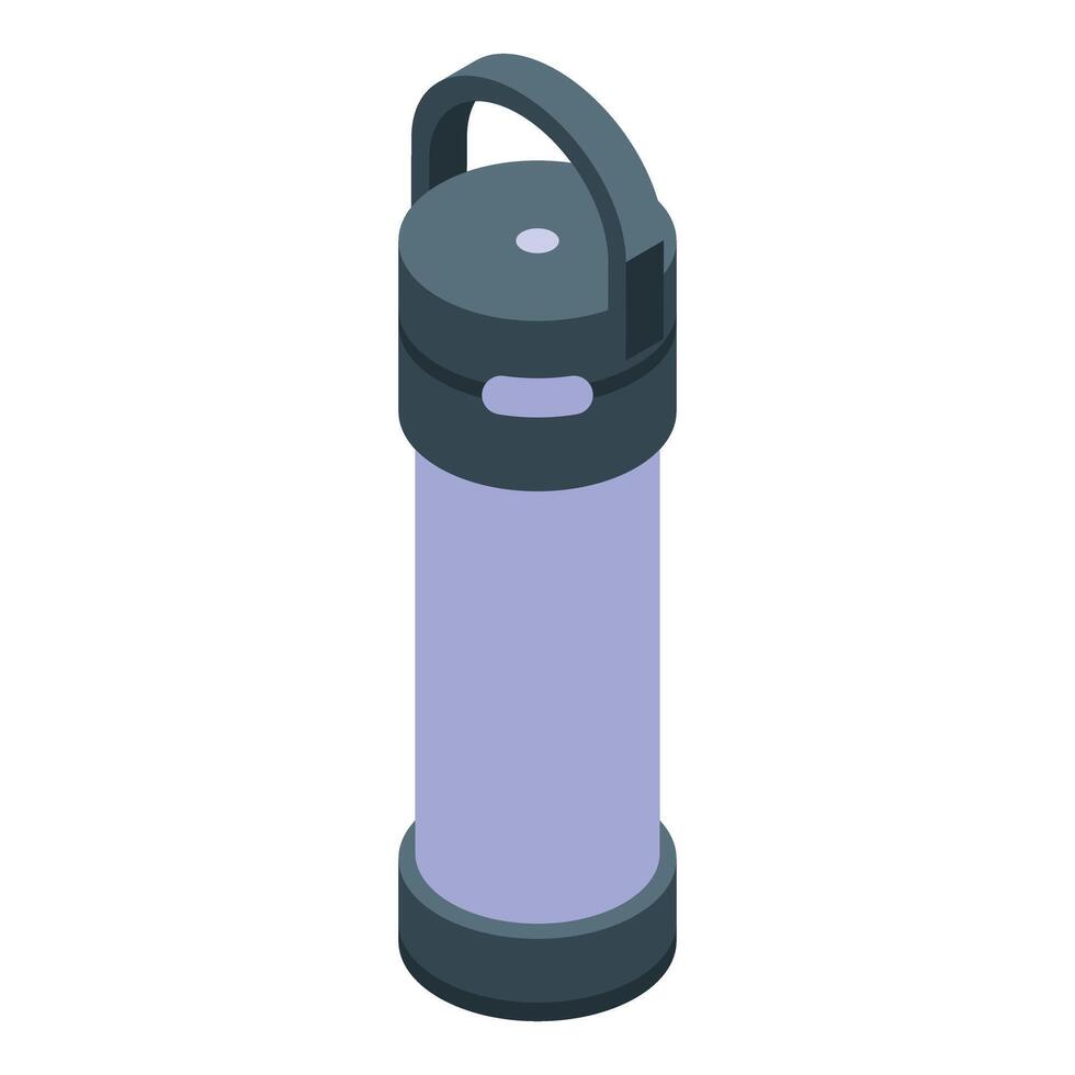 Reusable water bottle lying with handle cap for hiking trip vector