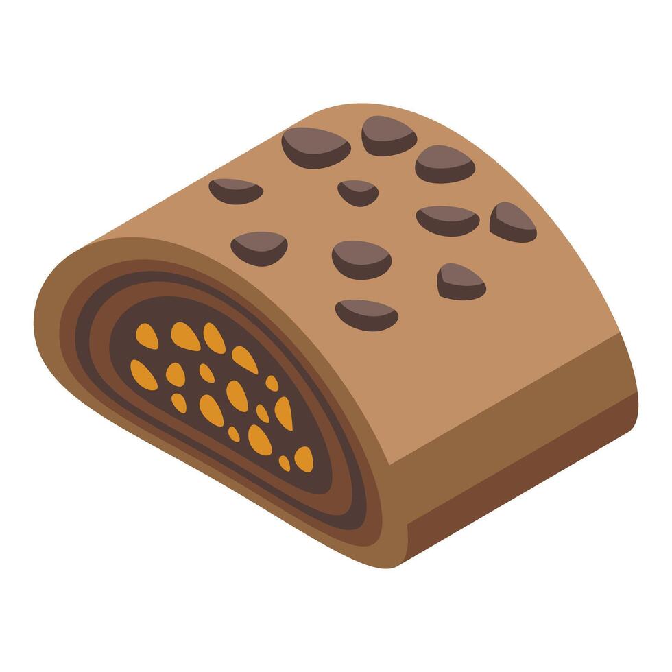 Chocolate swiss roll cake with hazelnut filling is delicious vector