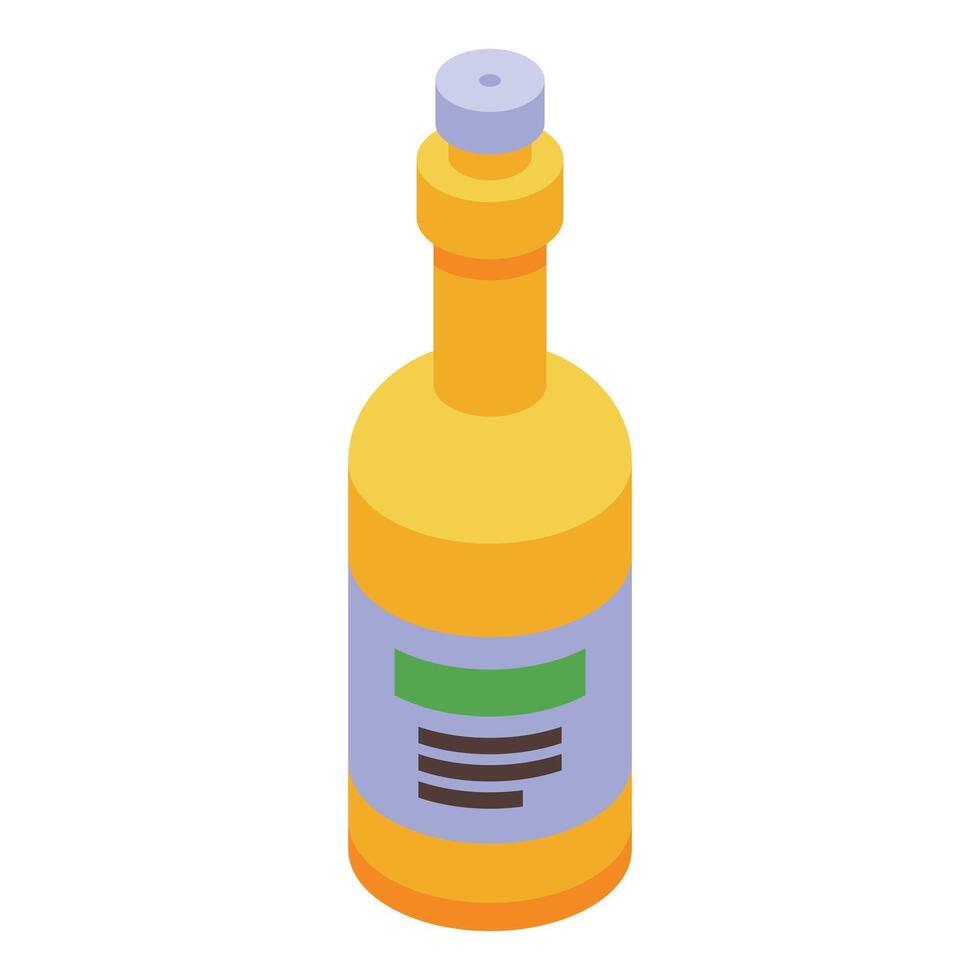 Yellow glass bottle with olive oil is standing on white background vector