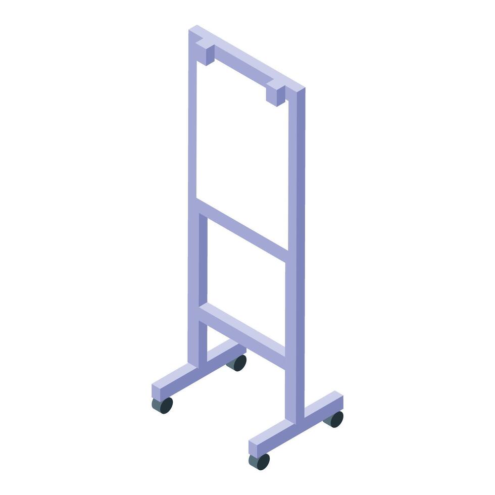 Empty whiteboard on wheels stand isometric view vector