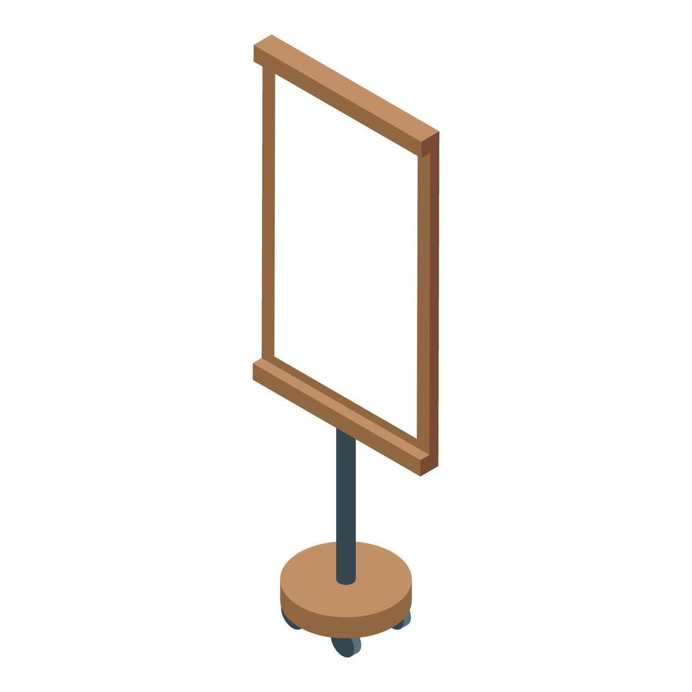 Empty whiteboard for presentation is standing on wheels isometric view vector