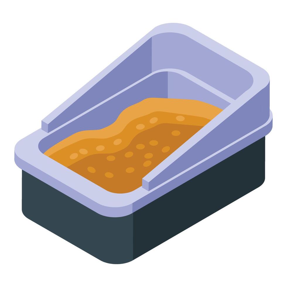 Modern cat litter box being used by pet for toilet needs vector