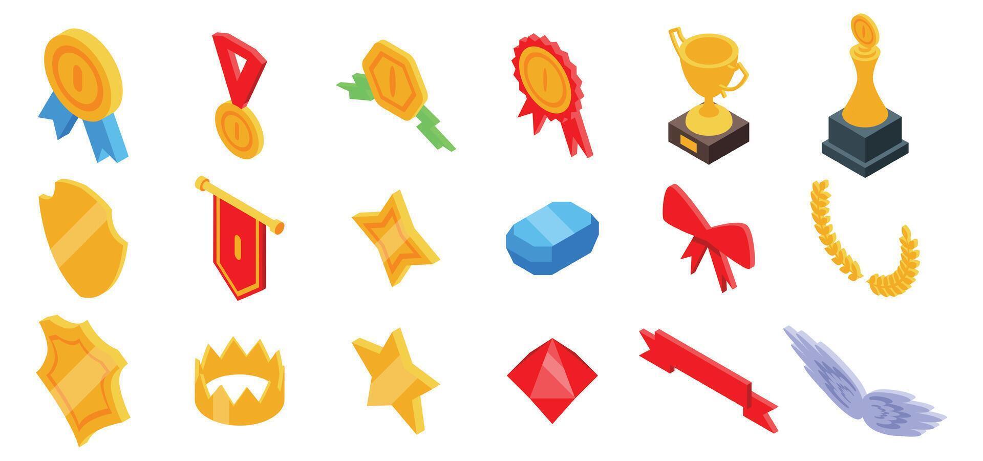 Royal trophy medal icons set. Award icons set featuring various symbols of achievement and victory vector