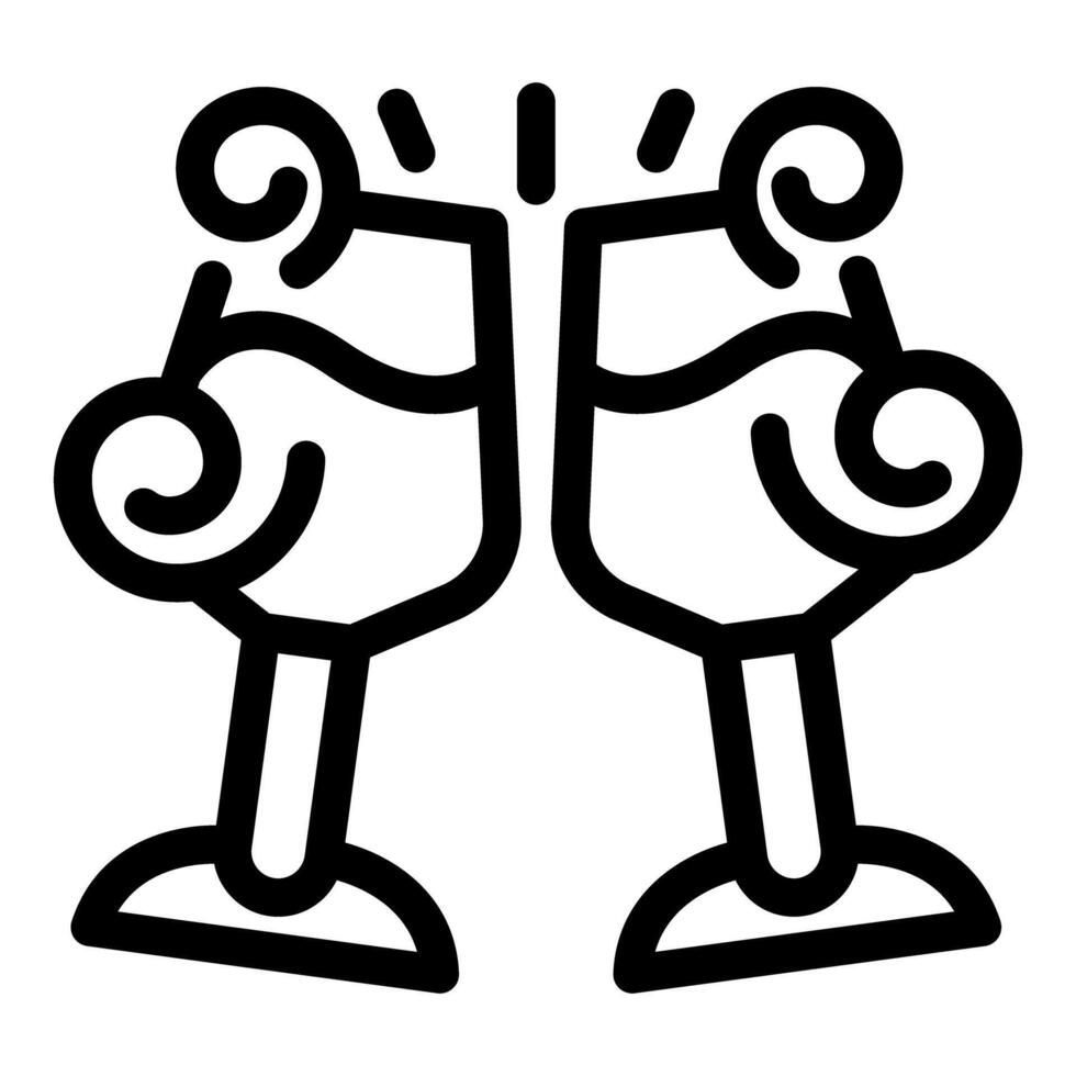 Two stemmed glasses toasting and celebrating with swirls icon vector