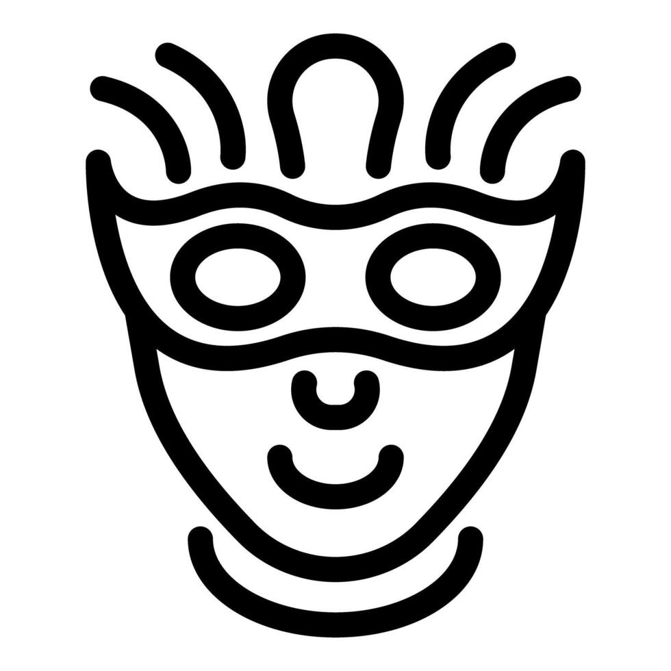 Line art icon of a happy person wearing a carnival mask with feathers vector