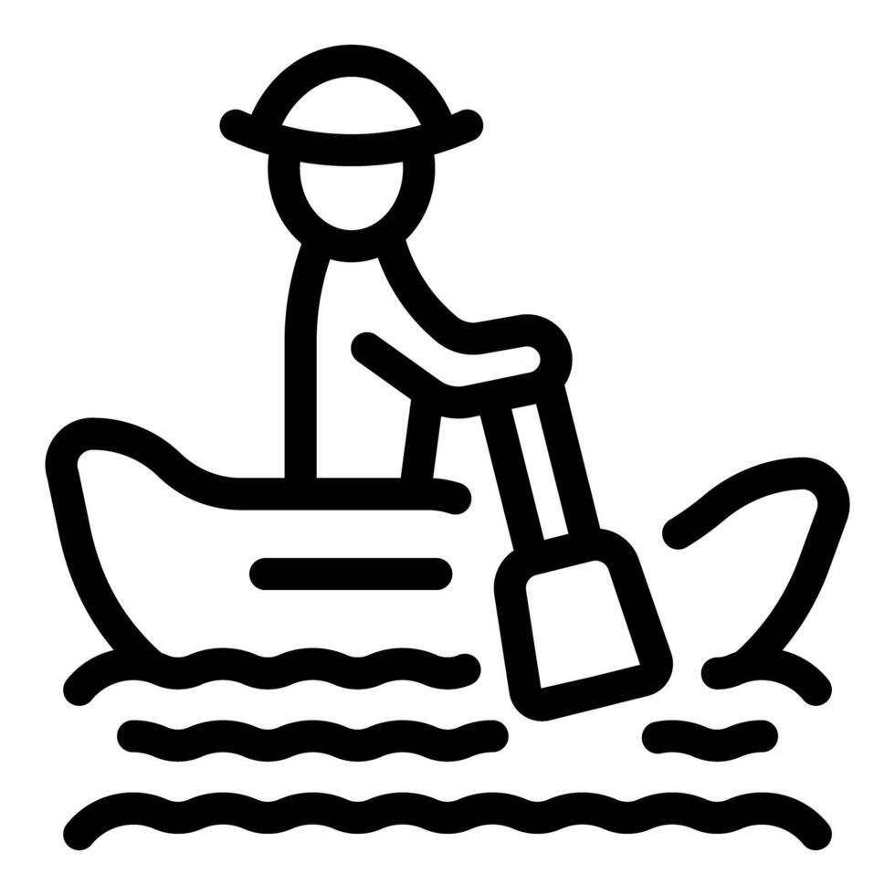 Explorer man rowing boat wearing hat icon outline style vector
