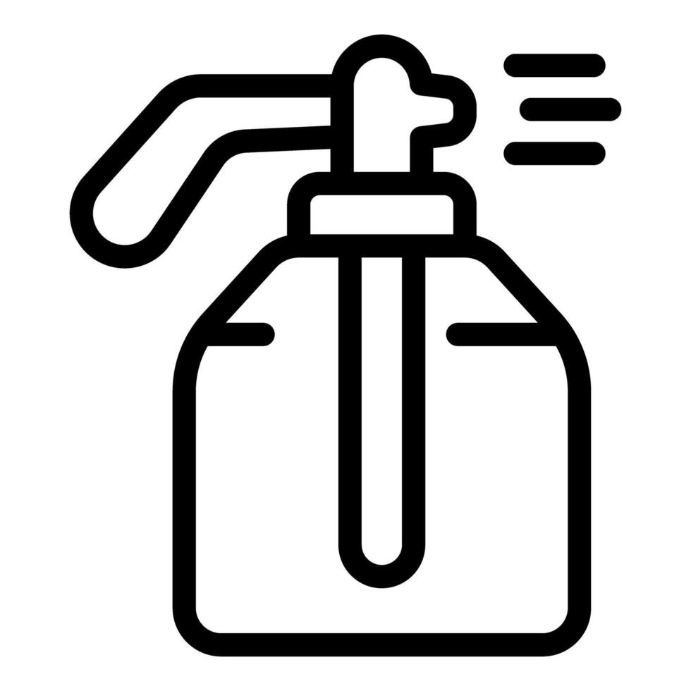 Black outline icon of a spray bottle spraying liquid vector