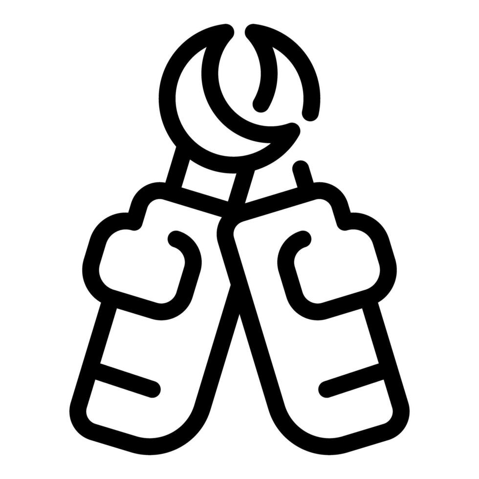 Construction worker holding up adjustable wrench making crescent shape with tool jaws open vector