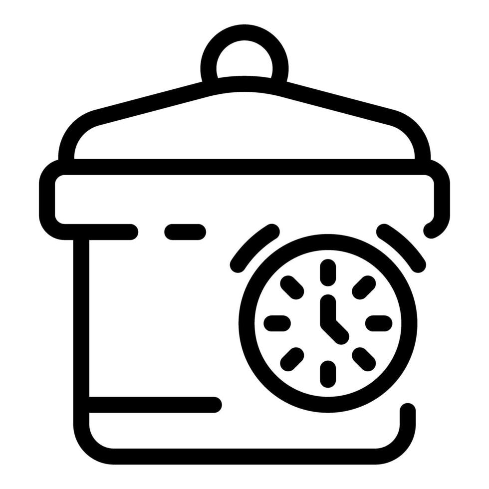 Cooking pot displaying cooking time with clock icon line art illustration vector