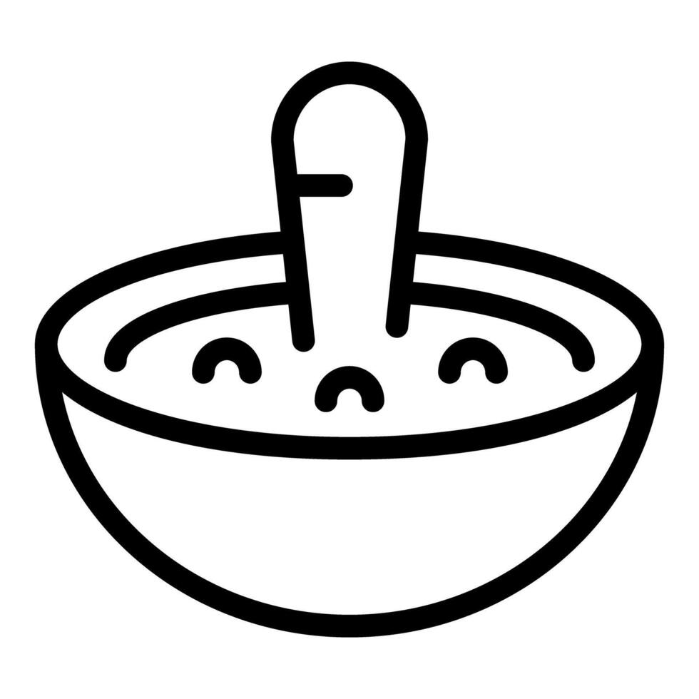 Line icon of a pestle grinding ingredients in a bowl vector