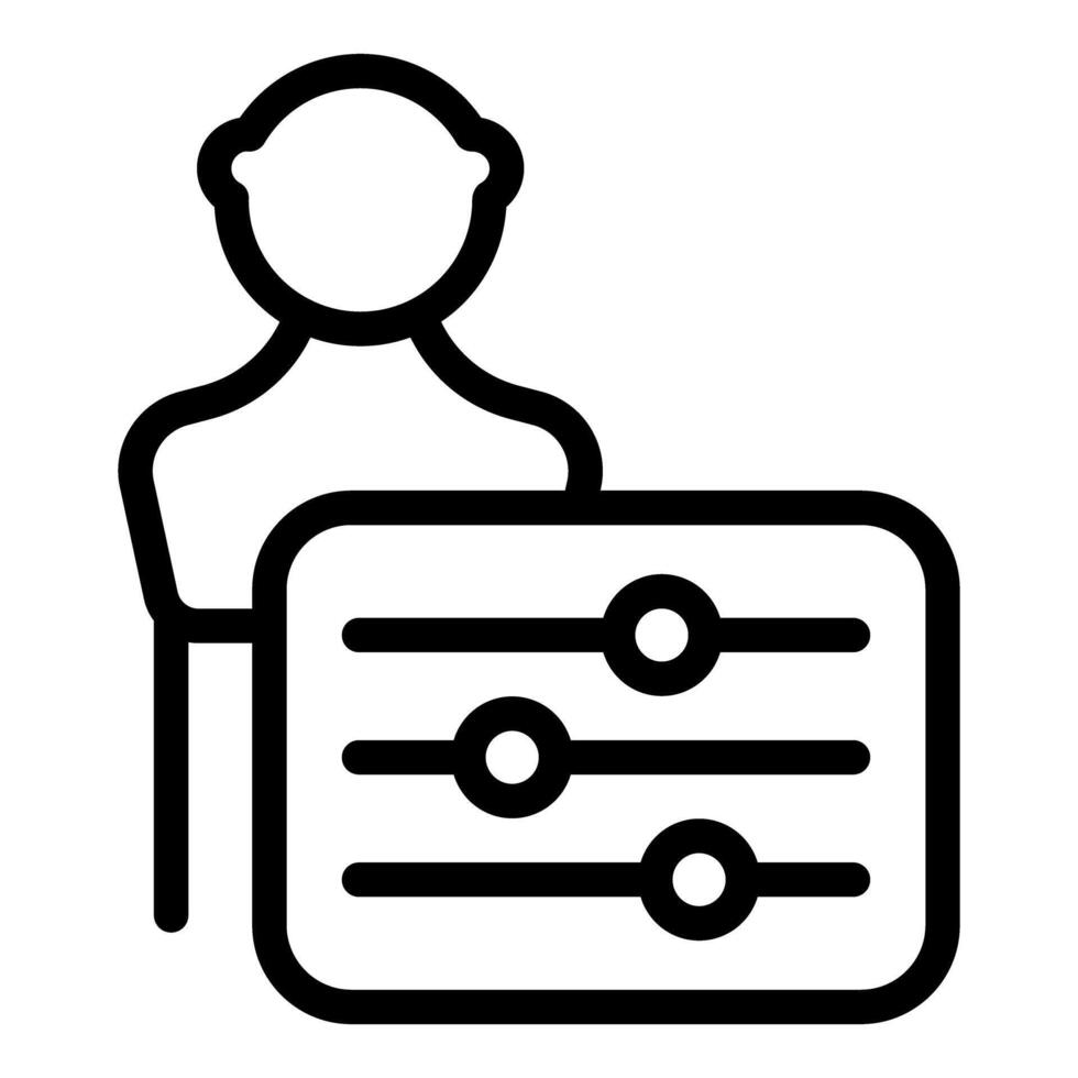 Operator adjusting settings on control panel with sliders and buttons vector