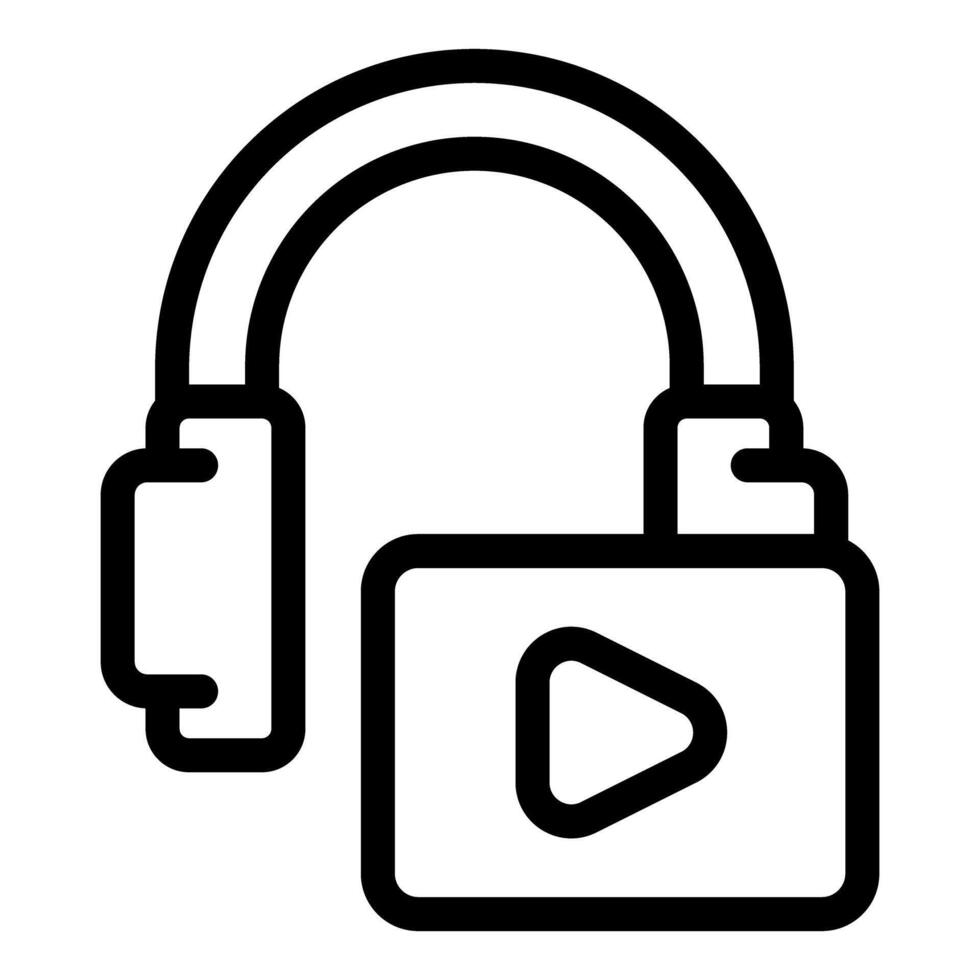 Headphones connected to a device playing audio content with a play button icon vector