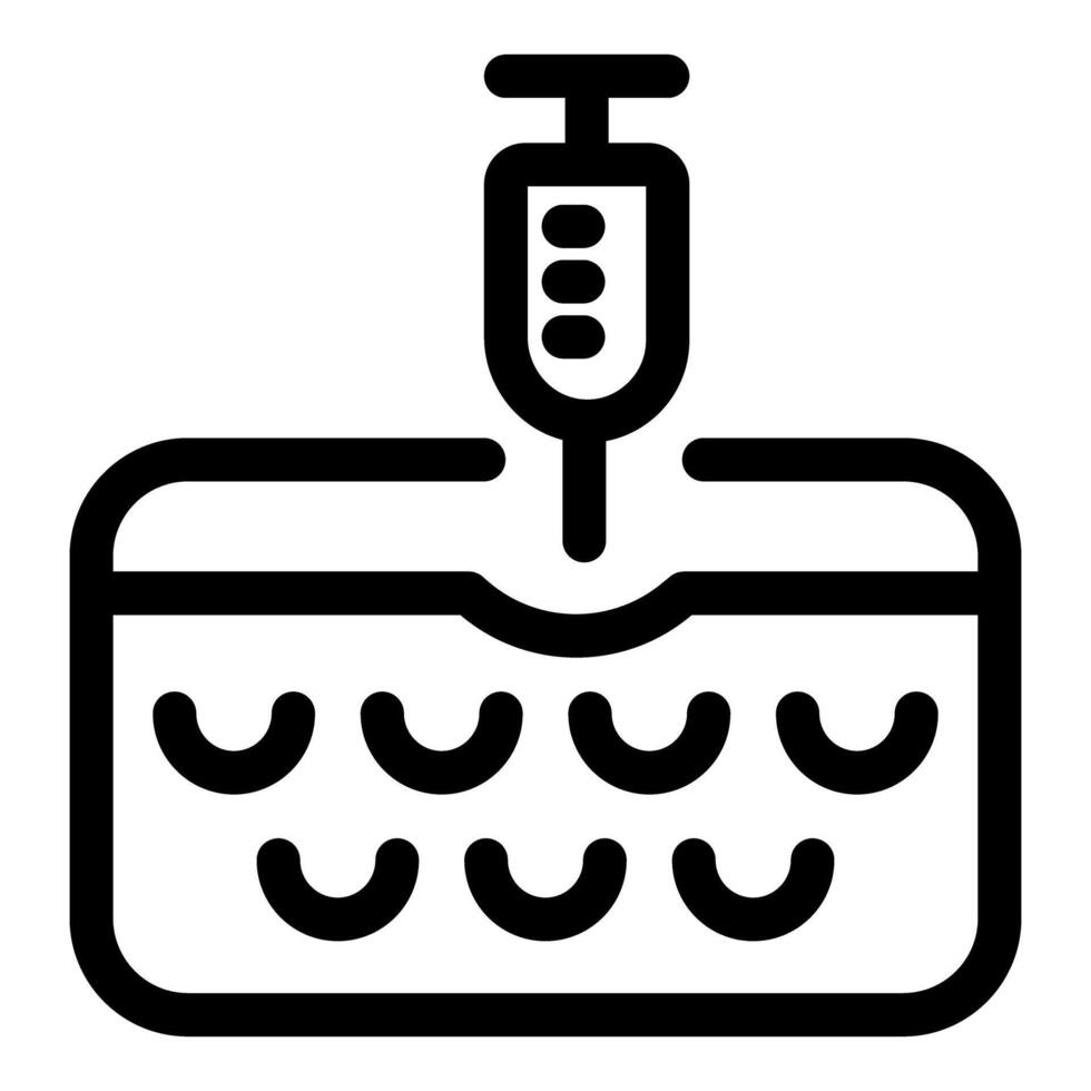 Syringe injecting substance into skin for cosmetic procedure icon vector