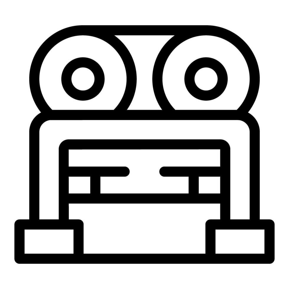 Line art icon of a machine processing paper in a factory setting vector