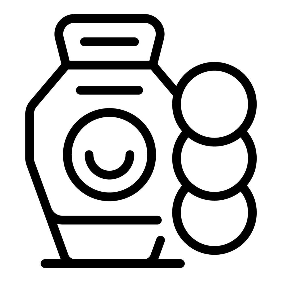 Line art icon of a washing machine with a happy face and washing balls vector
