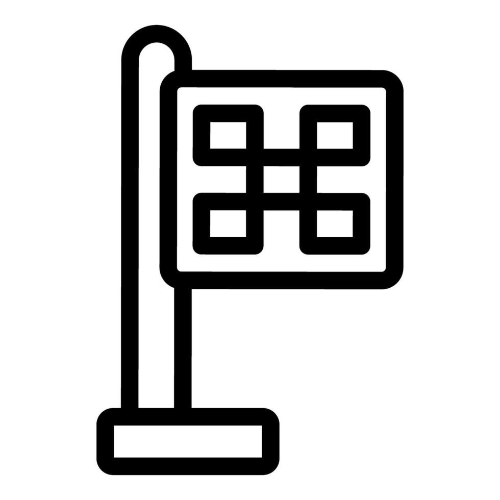 Black outline icon of a flag showing a hashtag symbol vector