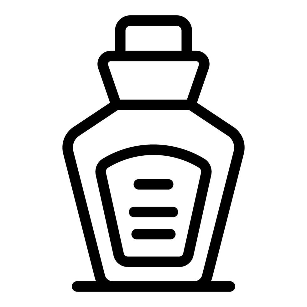 Simple black and white icon style illustration of a bottle with a label for shampoo, conditioner, or lotion vector