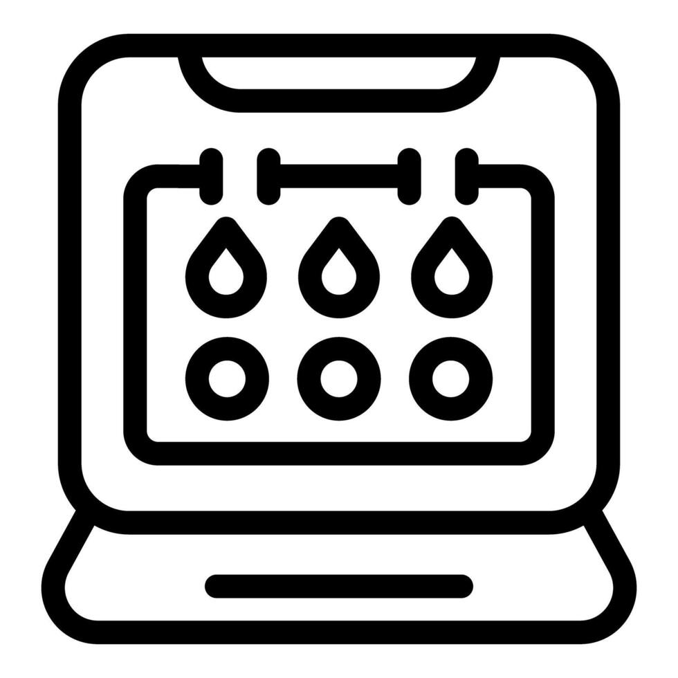 Calendar on laptop screen showing water drop icons for hydration tracking app vector