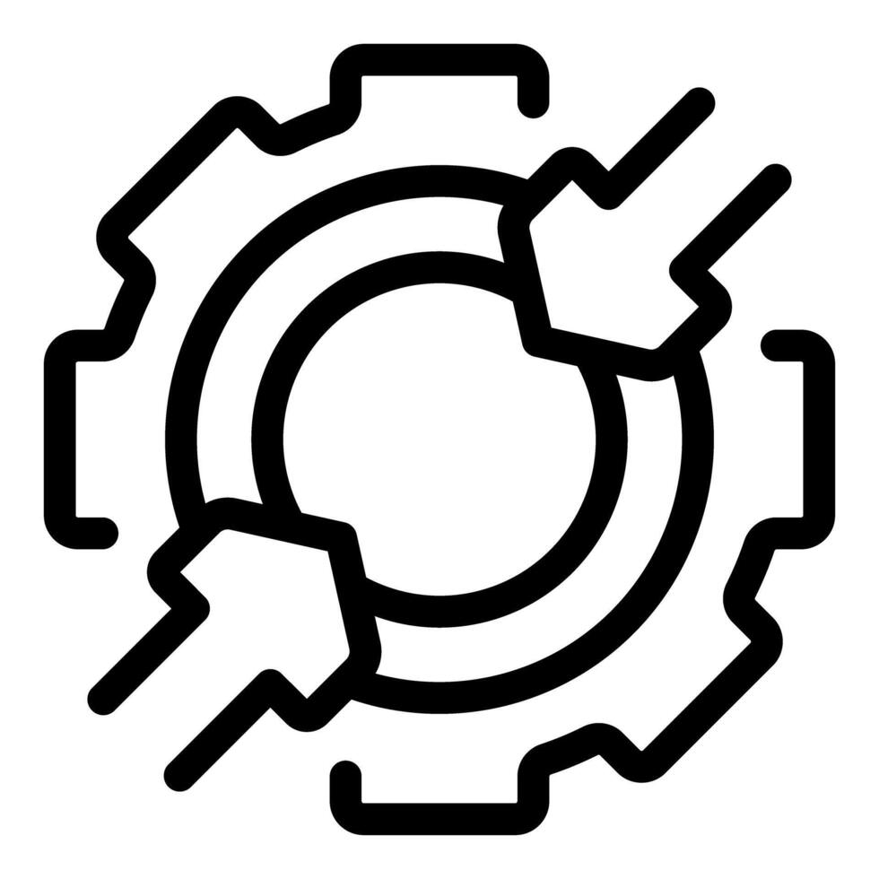 Cogwheel with arrows pointing to the center representing focusing on solutions vector