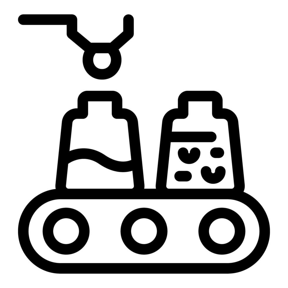 Industrial robot arm placing components on conveyor belt vector