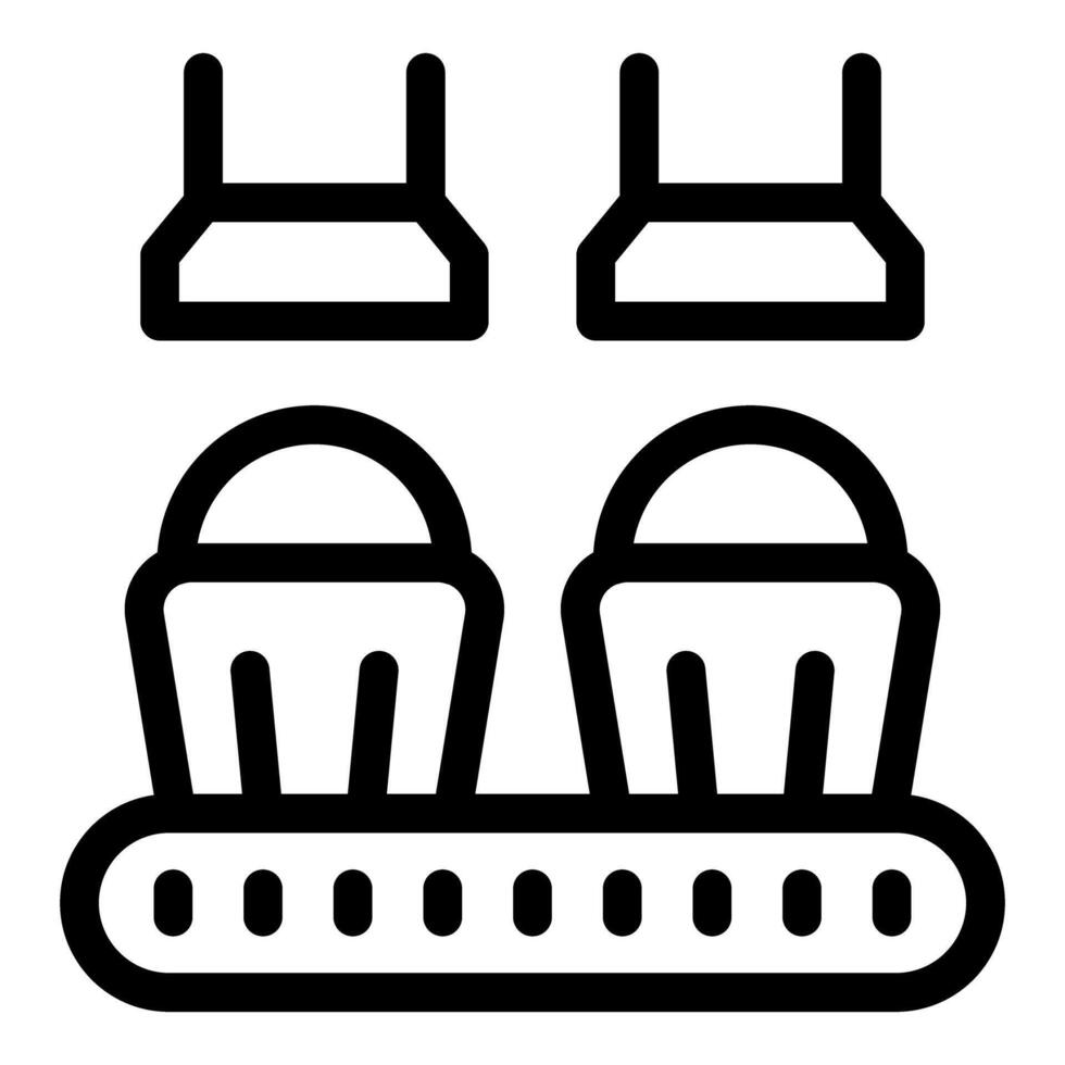 Cups being moved by a conveyor belt in a factory vector