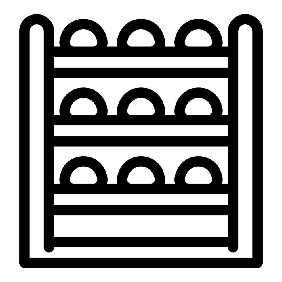Wine cellar holding bottles of wine organized on a rack vector