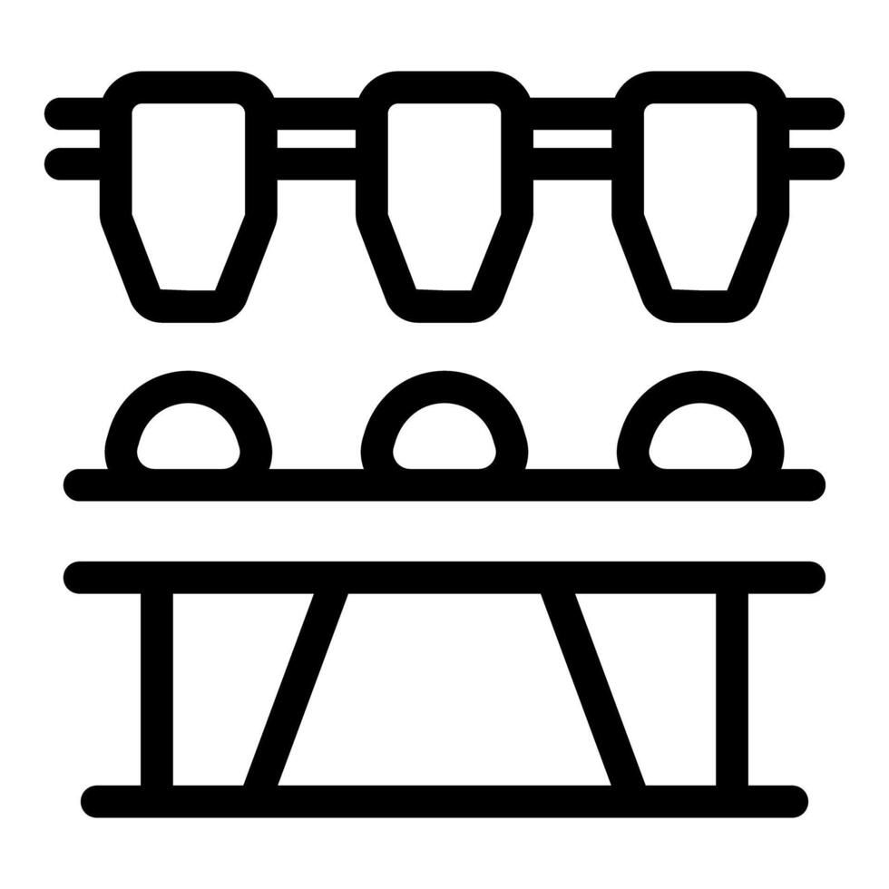 Conveyor belt system transporting round objects in factory vector