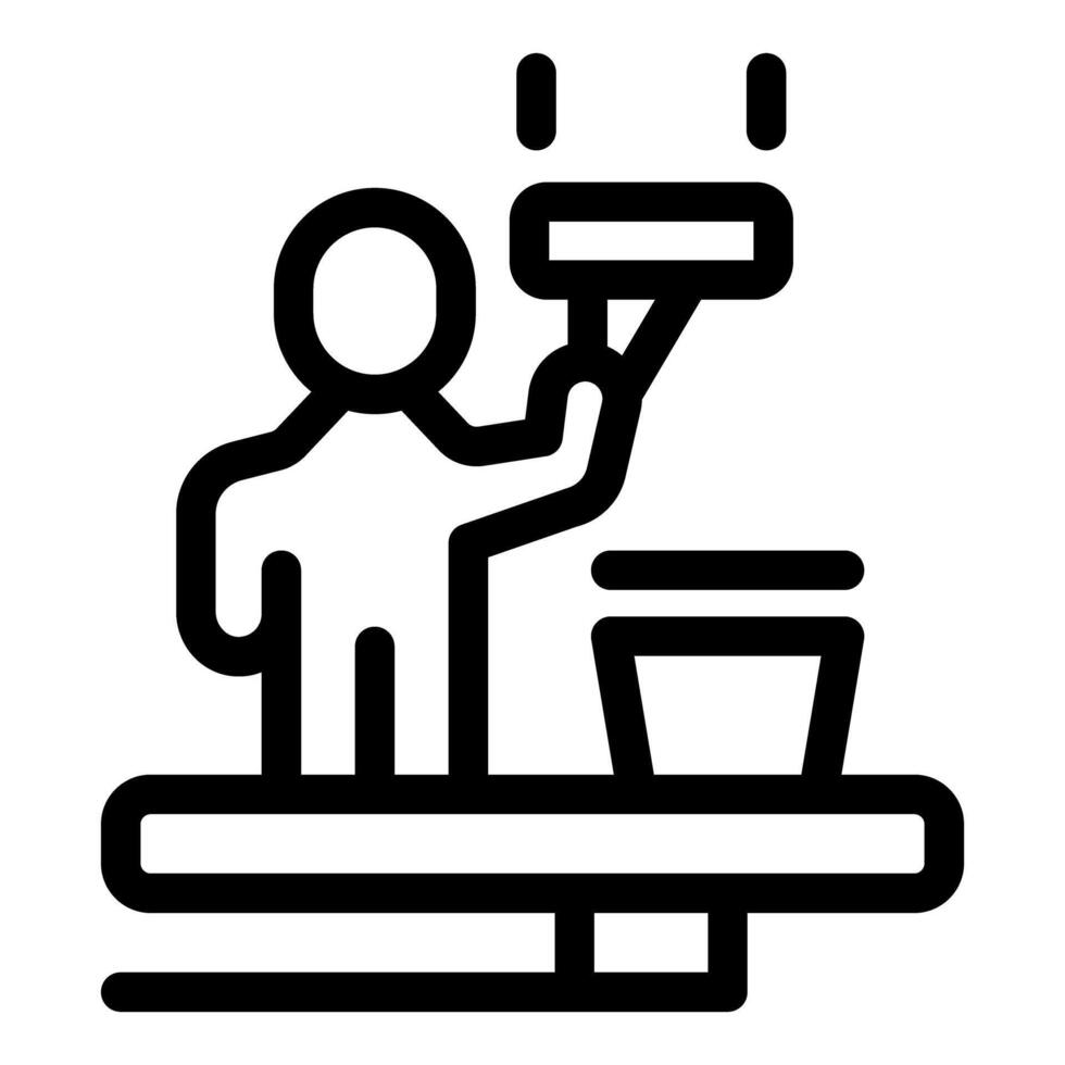 Painter on step ladder painting ceiling with paint roller vector