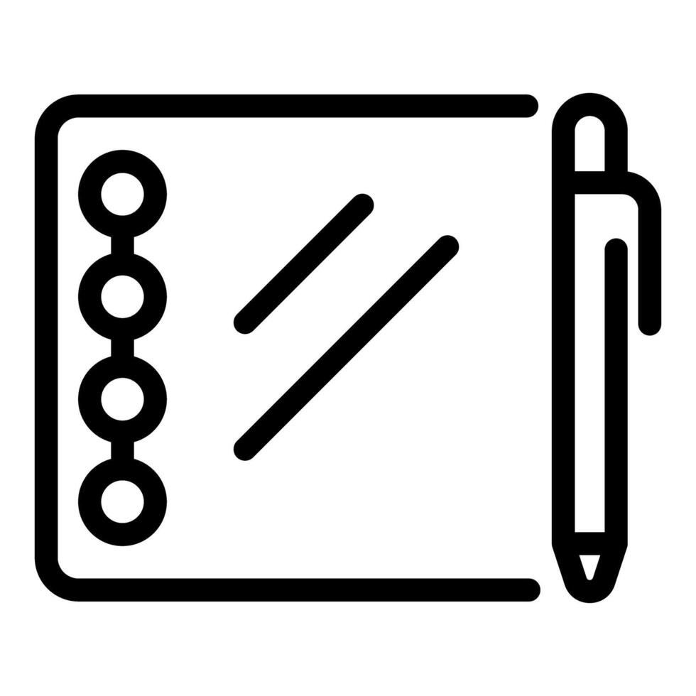 Minimalist line drawing of a spiral notebook with pen for taking notes vector