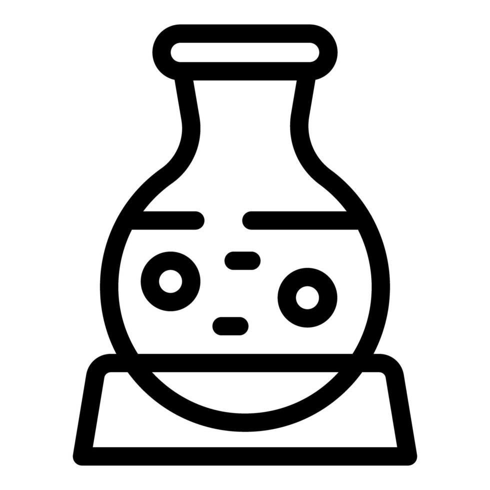 Laboratory glassware icon with round bottom flask on stand filled with liquid for scientific experiment vector