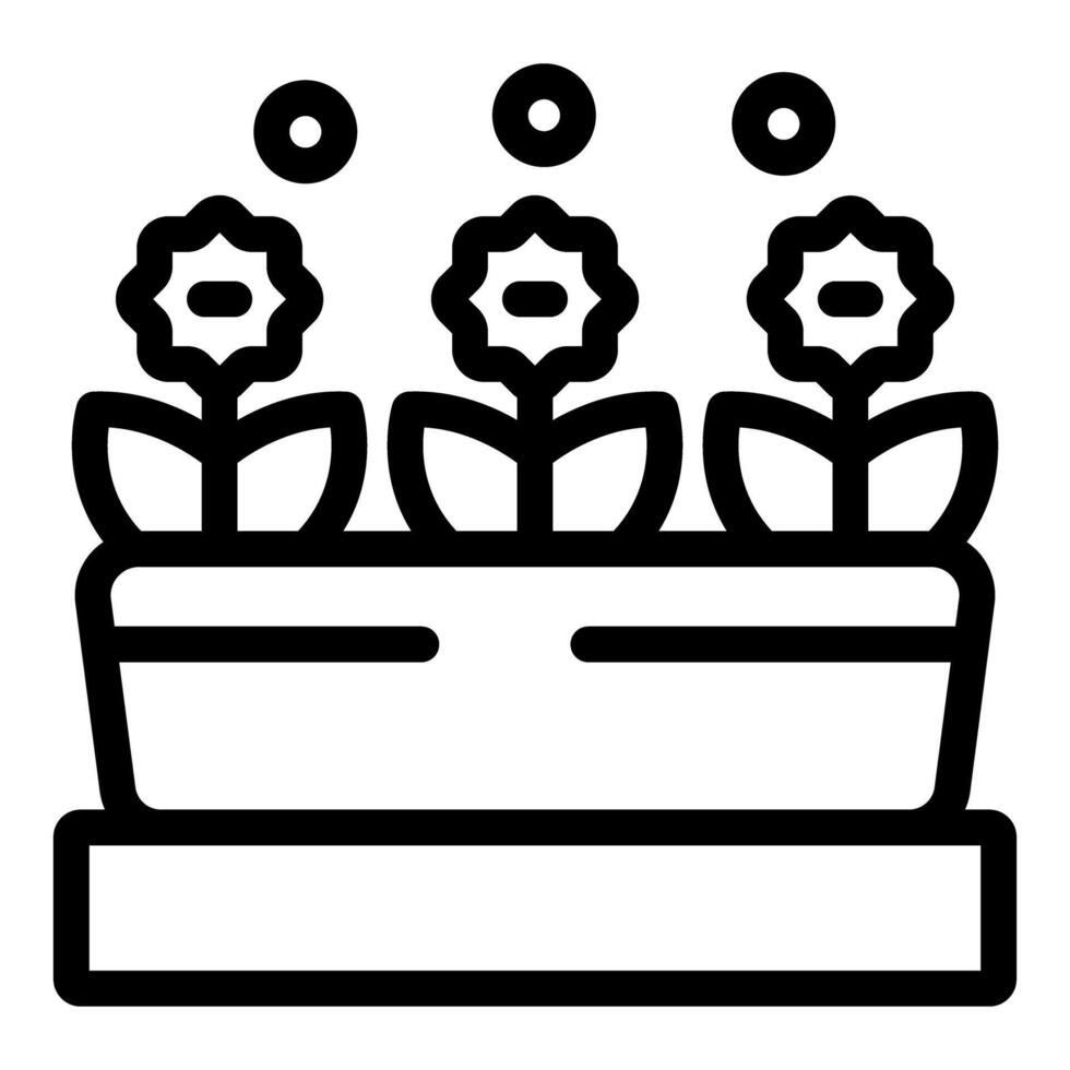 Three flowers growing in a flower box on the windowsill vector