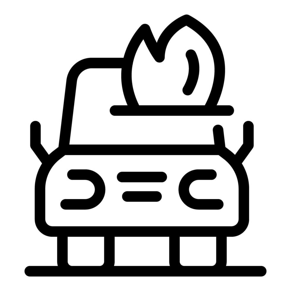 Car catching fire accident line icon vector