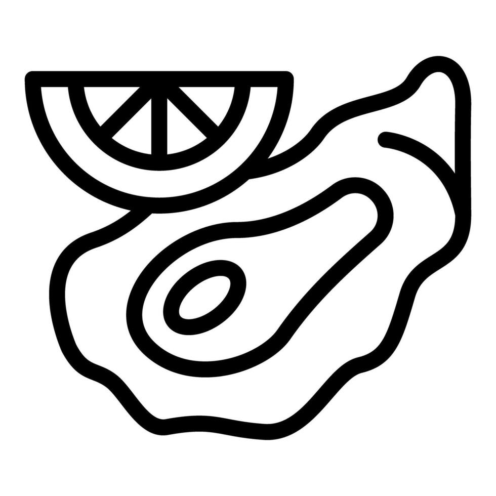 Open oyster shell holding slice of lemon for seafood restaurant menu vector