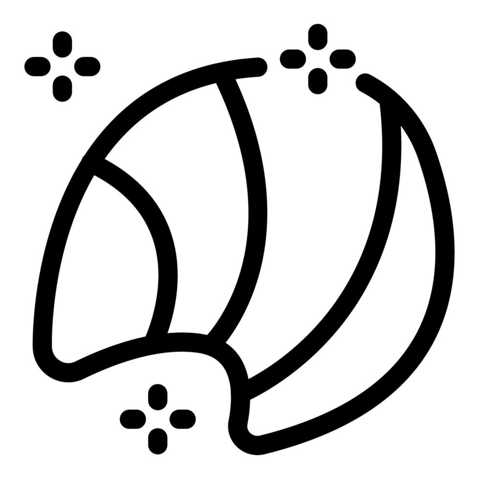 Minimalist line art icon depicting a shiny seashell with sparkles vector