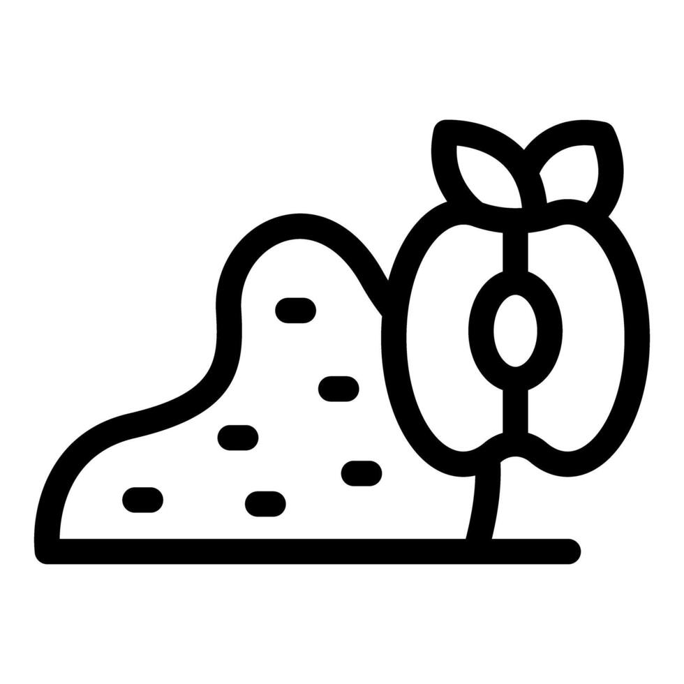 Apple tree growing on ground with stones icon outline style vector