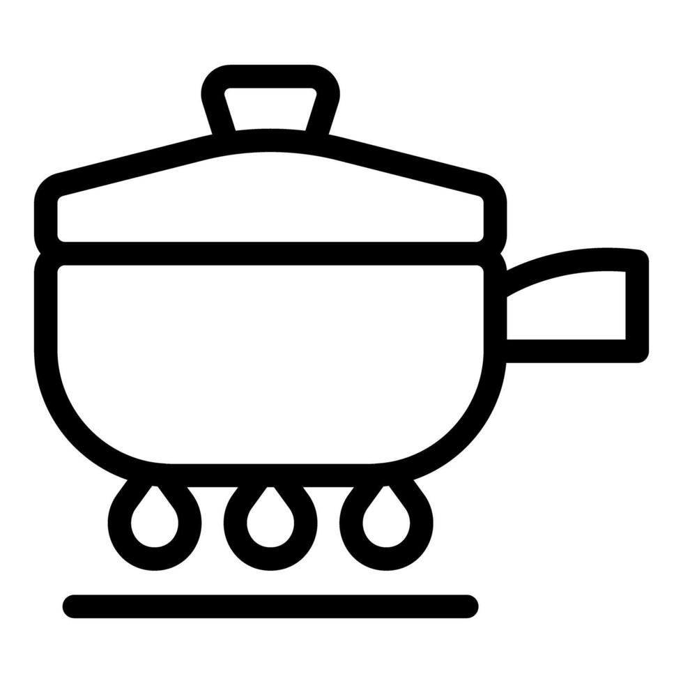 Saucepan with lid on a burning stove cooking food line art icon vector