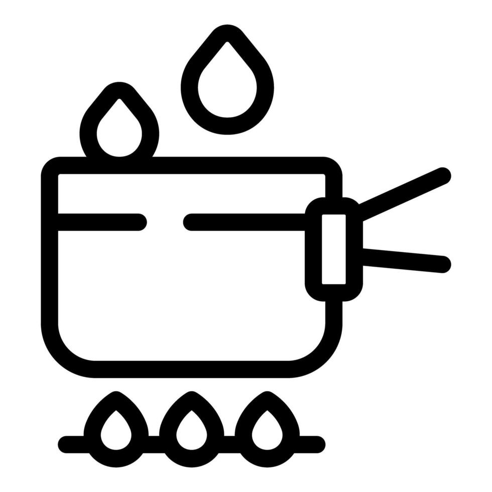 Line icon of a pot boiling water on a gas stove with steam coming out vector
