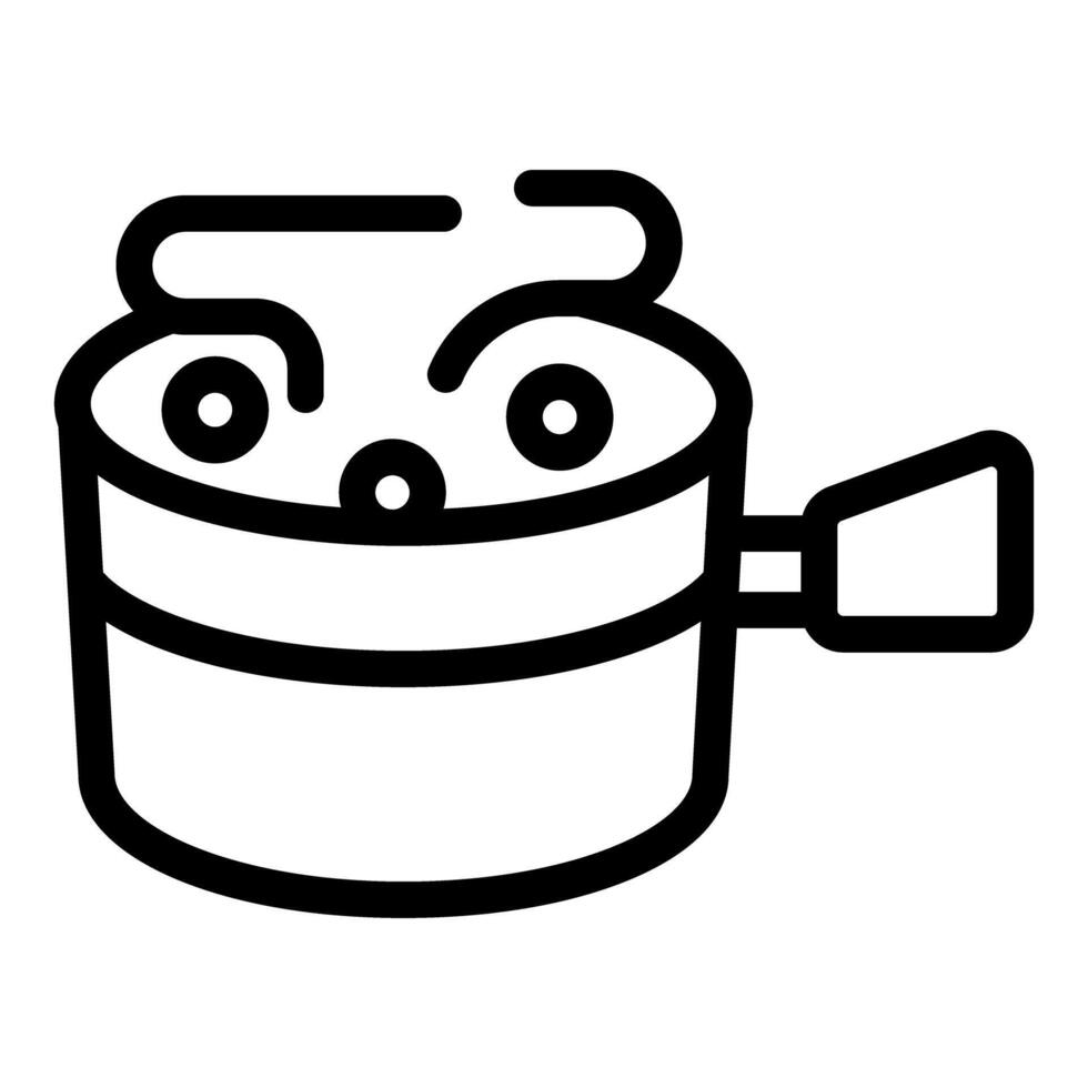 Cooking pot on stove top simmering delicious food line art icon vector