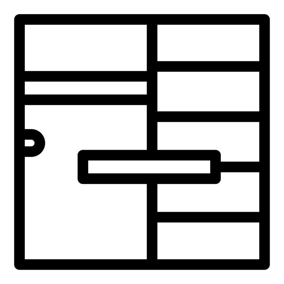 Line icon style illustration of a server rack being accessed by a technician vector