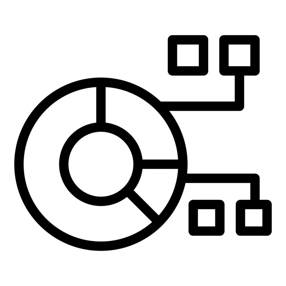 Pie chart connecting to data points showing business analysis vector