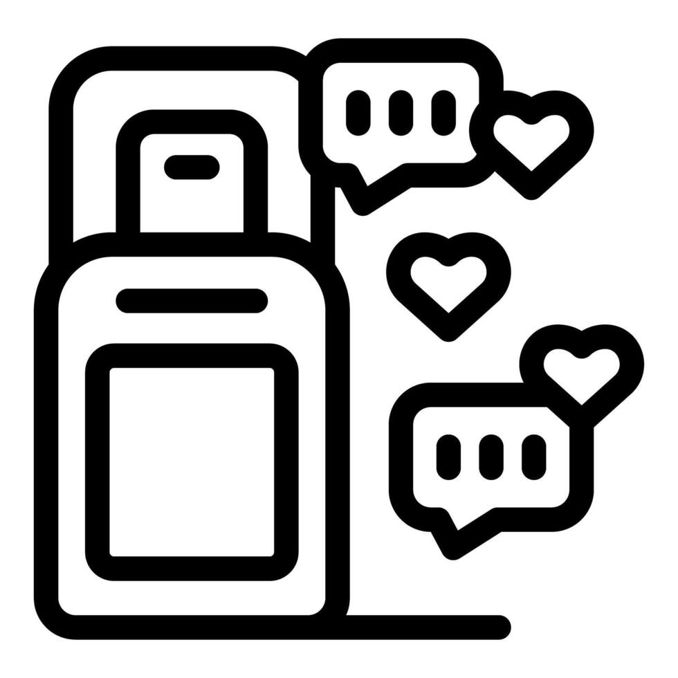 Smartphone receiving chat messages with hearts icon vector