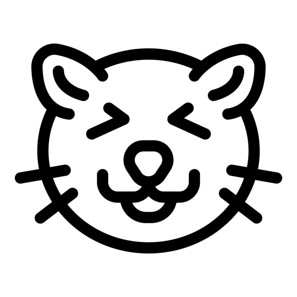 Happy cat sticking out tongue licking nose line icon vector
