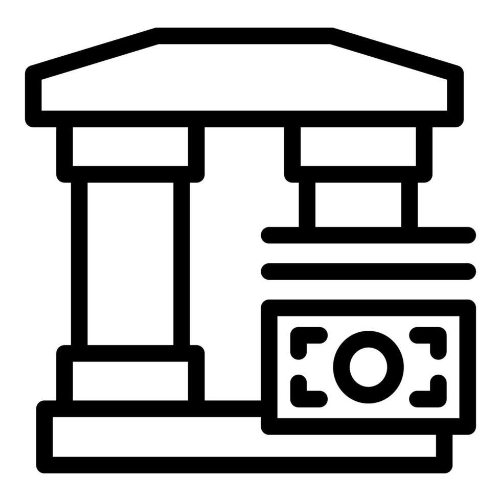 Atm cash machine located under bank building roof vector